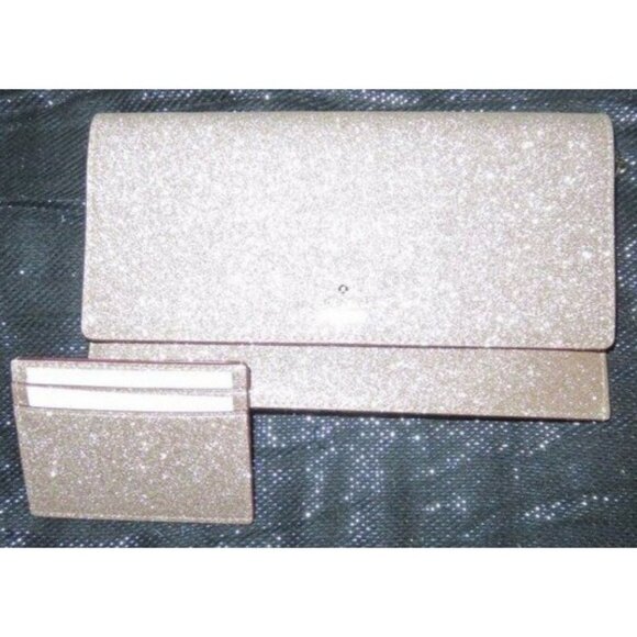 Kate Spade Rose Gold Glitter Chain Crossbody clutch with matching Card Holder - Picture 1 of 12